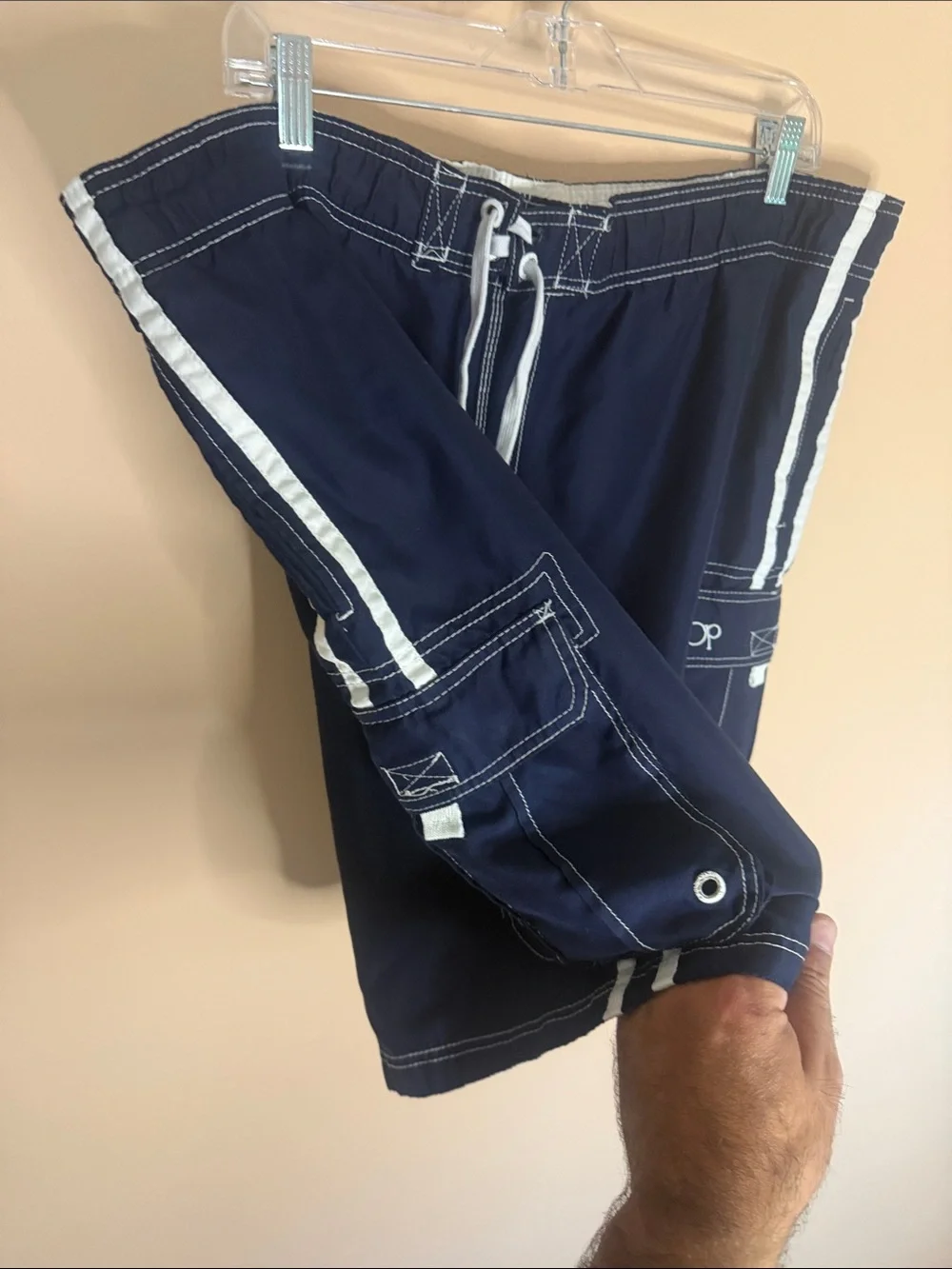OP Men’s Navy Blue Swim Board Shorts with White Trim